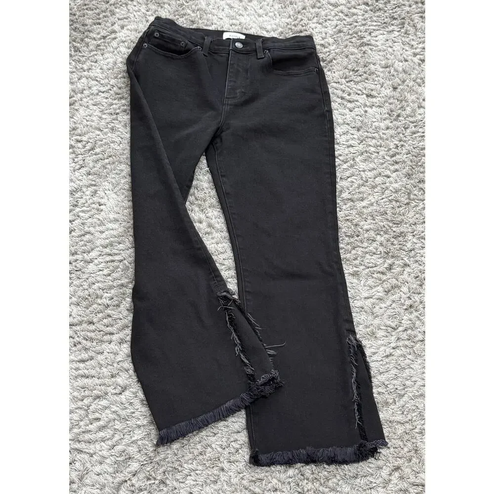 Pistola Black Raw Fringe Hem Crop Bootcut Jeans Womens Size 28 Stretch Denim